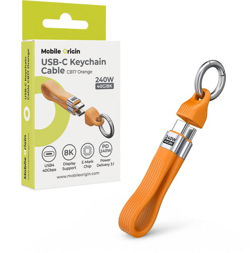 Mobile Origin 240W 40Gbps 8K USB-C Keychain Cable CB17 Orange - Data Cable - Main image