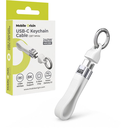 Mobile Origin 240W 40Gbps 8K USB-C Keychain Cable CB17 White - Data Cable - Main image