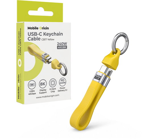 Mobile Origin 240W 40Gbps 8K USB-C Keychain Cable CB17 Yellow - Data Cable - Main image
