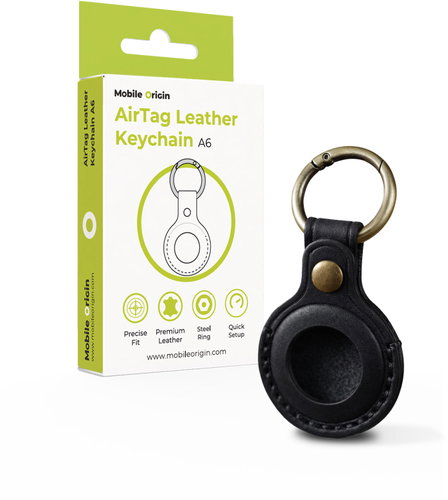 Mobile Origin AirTag Leather Keychain A6 Black - AirTag Key Ring - Main image