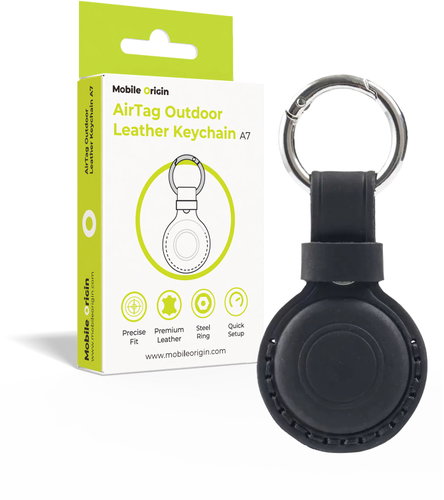 Mobile Origin AirTag Outdoor Leather Keychain A7 Black - AirTag Key Ring - Main image