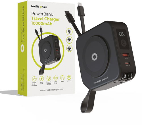 Mobile Origin Powerbank 10 000mAh and Travel Charger Lightning and USB-C cable Black - Powerbanka - Hlavní obrázek