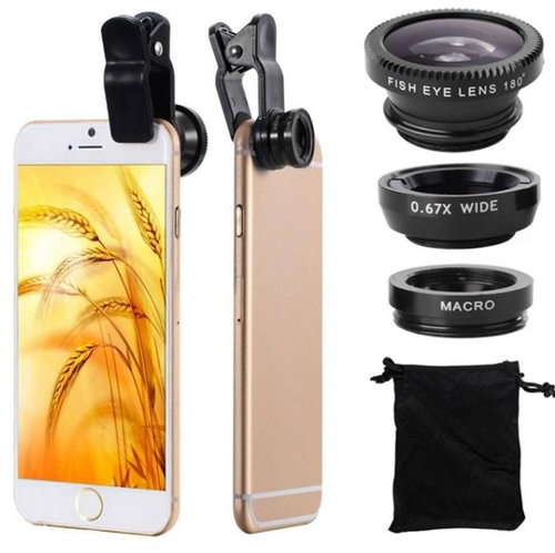 MDS Multifunctional 3-in-1 fisheye lens for phone, tablet, black - Phone Camera Lens - Main image