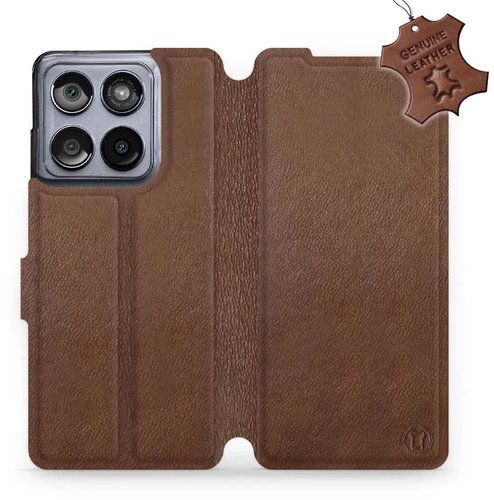Mobiwear leather flip book case for Motorola Edge 60 Fusion, brown - Phone Case - Main image