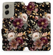 Mobiwear Flip Motorola Edge 70 aranyszínű virágok tok - Mobiltelefon tok