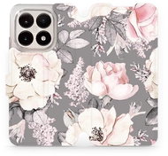 Mobiwear Flip Xiaomi 15T virágok szürke tok - Mobiltelefon tok