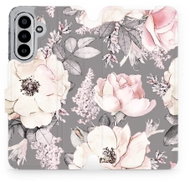 Mobiwear Flip case for Samsung Galaxy A17 / A17 5G flowers on grey - Phone Case