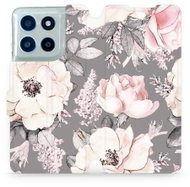 Mobiwear Flip case for Motorola Moto G56 5G flowers on grey - Phone Case