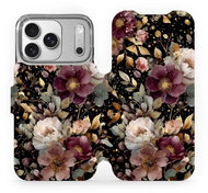 Mobiwear Flip Apple iPhone 17 Pro aranyszínű virágok tok - Mobiltelefon tok