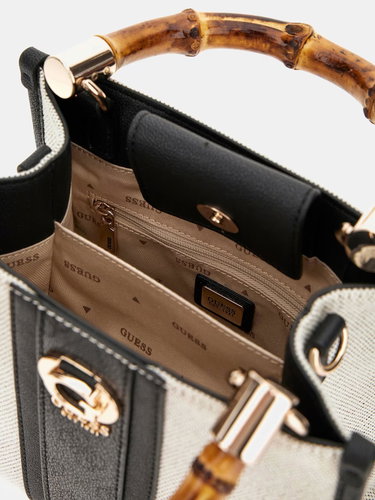 GUESS Handbag Kerima Bamboo Mini Tote natural/black with logo - Handbag - Main image