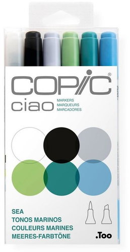 COPIC Ciao double-sided Brush Chisel 6 pcs sea tones - Marker - Main image