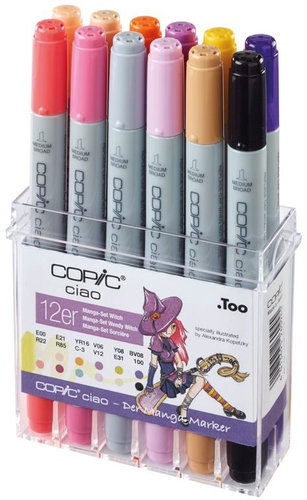 COPIC Ciao Double Sided Brush Chisel 12 pcs Manga Witch Tones - Marker - Main image