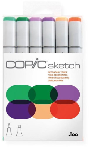 COPIC Sketch double-sided Brush Chisel 6 pcs secondary tones - Marker - Main image