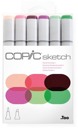 COPIC Sketch double-sided Brush Chisel 6 pcs floral tones "1" - Marker - Main image