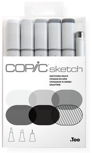 COPIC Sketch double-sided Brush Chisel 5+1 pcs sketching grey - Marker - Main image