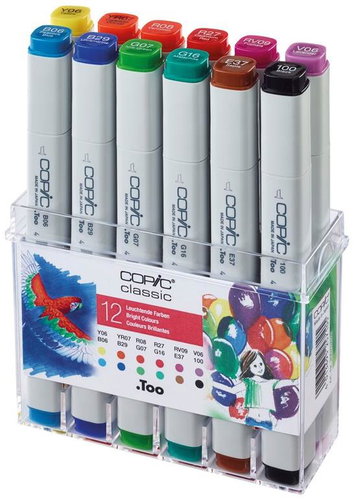 COPIC Classic double-sided Fine Chisel 12 pcs clear tones - Marker - Main image