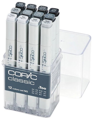 COPIC Classic double-sided Fine Chisel 12 pcs grey Neutral - Marker - Main image