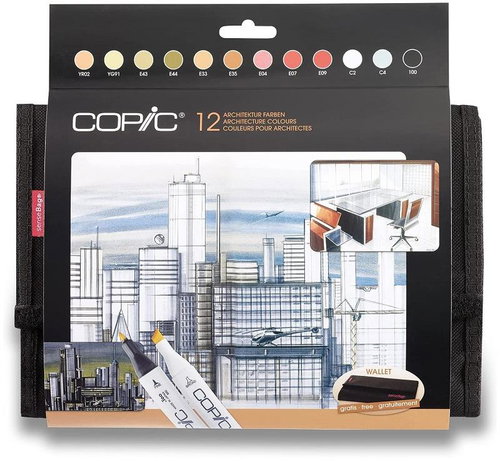 COPIC Classic double-sided Fine Chisel 12 pcs for architecture in pencil case - Marker - Main image