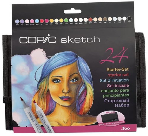 COPIC Sketch Double Sided Brush Chisel 24 Piece Starter Set in Pencil Case - Marker - Main image