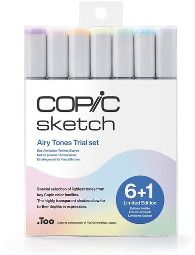 COPIC Sketch double-sided Brush Chisel 6+1 pcs airy tones - Marker - Main image