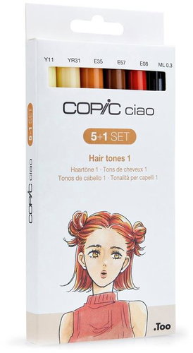 COPIC Ciao double-sided Brush Chisel 5+1 pcs hair tones A - Marker - Main image