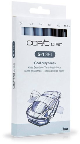 COPIC Ciao double-sided Brush Chisel 5+1 pcs grey Cool - Marker - Main image