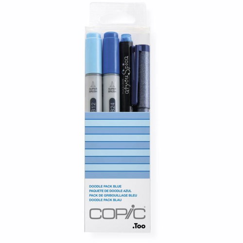 COPIC Ciao Reversible Brush Chisel 2+2 pcs Doodle Kit blue - Markers - Main image