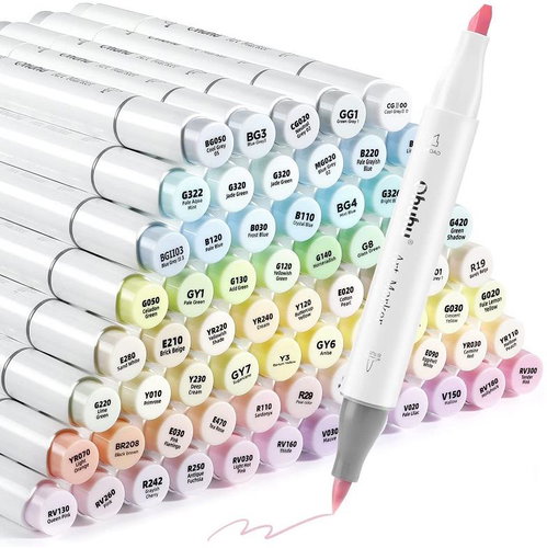 OHUHU double-sided Brush Chisel 96 pcs pastel + blender - Markers - Main image