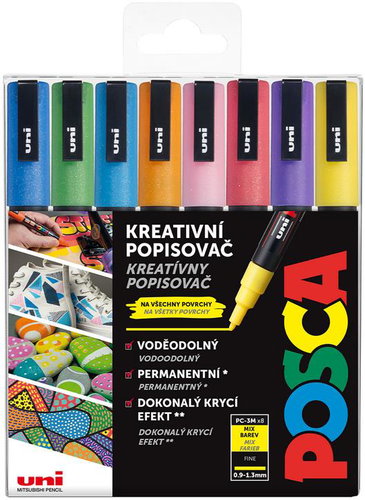 UNI Posca 3M, 8 db, csillogó - Filctoll készlet - Fő fotó