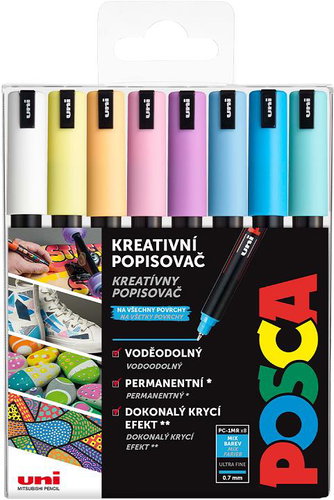 UNI Posca 1MR, 8 db, pasztell színek - Filctoll készlet - Fő fotó