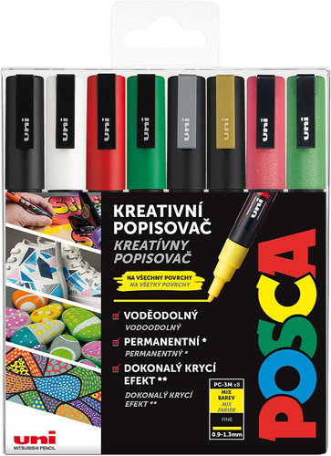 UNI Posca 3M, 8 db, karácsonyi színek - Filctoll készlet - Fő fotó