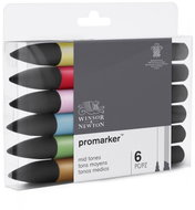 WINSOR NEWTON double-sided Fine Chisel 6 pcs Mid tones - Marker