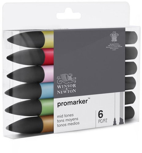 WINSOR NEWTON double-sided Fine Chisel 6 pcs Mid tones - Marker - Main image