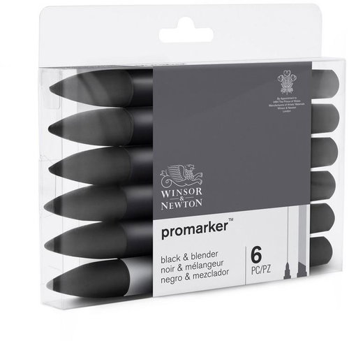 WINSOR NEWTON double-sided Fine Chisel 6 pcs Black + blender - Marker - Main image