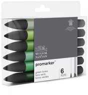 WINSOR NEWTON double-sided Fine Chisel 6 pcs Green tones - Marker