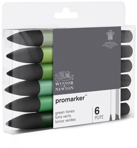 WINSOR NEWTON double-sided Fine Chisel 6 pcs Green tones - Marker - Main image