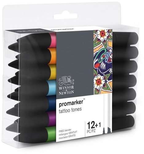 WINSOR NEWTON double-sided Fine Chisel 12+1 pcs Tattoo tones - Markers - Main image