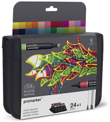 WINSOR NEWTON double-sided Fine Chisel 24+1 pcs Student designer set in pencil case - Marker - Main image