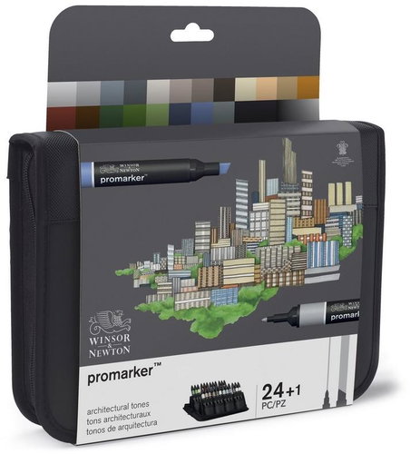 Winsor NEWTON double-sided Fine Chisel 24+1 pcs Architecture set in pencil case - Marker - Main image