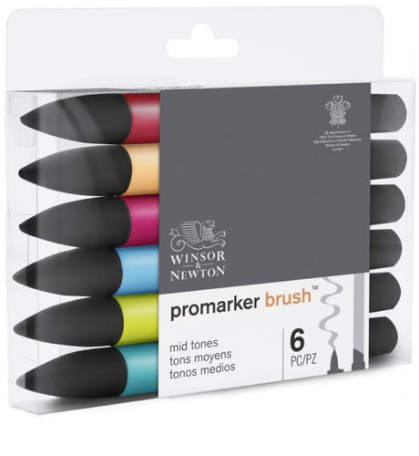 WINSOR NEWTON double-sided Brush Chisel 6 pcs Mid tones - Marker - Main image