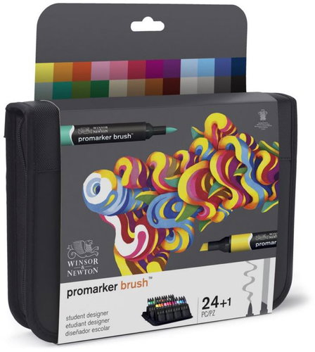 WINSOR NEWTON Double Sided Brush Chisel 24+1 pcs Student designer set in pencil case - Marker - Main image