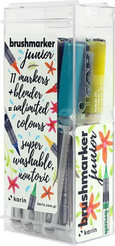 KARIN BrushMarker JUniOR 11 pcs Basic colours + blender - Felt Tip Pens - Main image