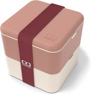 MonBento Snack bento box Square pink Moka, cream brown - Lunch Box