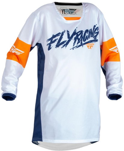 Fly Racing dres Kinetic Khaos, 2023 dětské bílá/modrá/oranžová YXL - Motocross Jersey - Main image