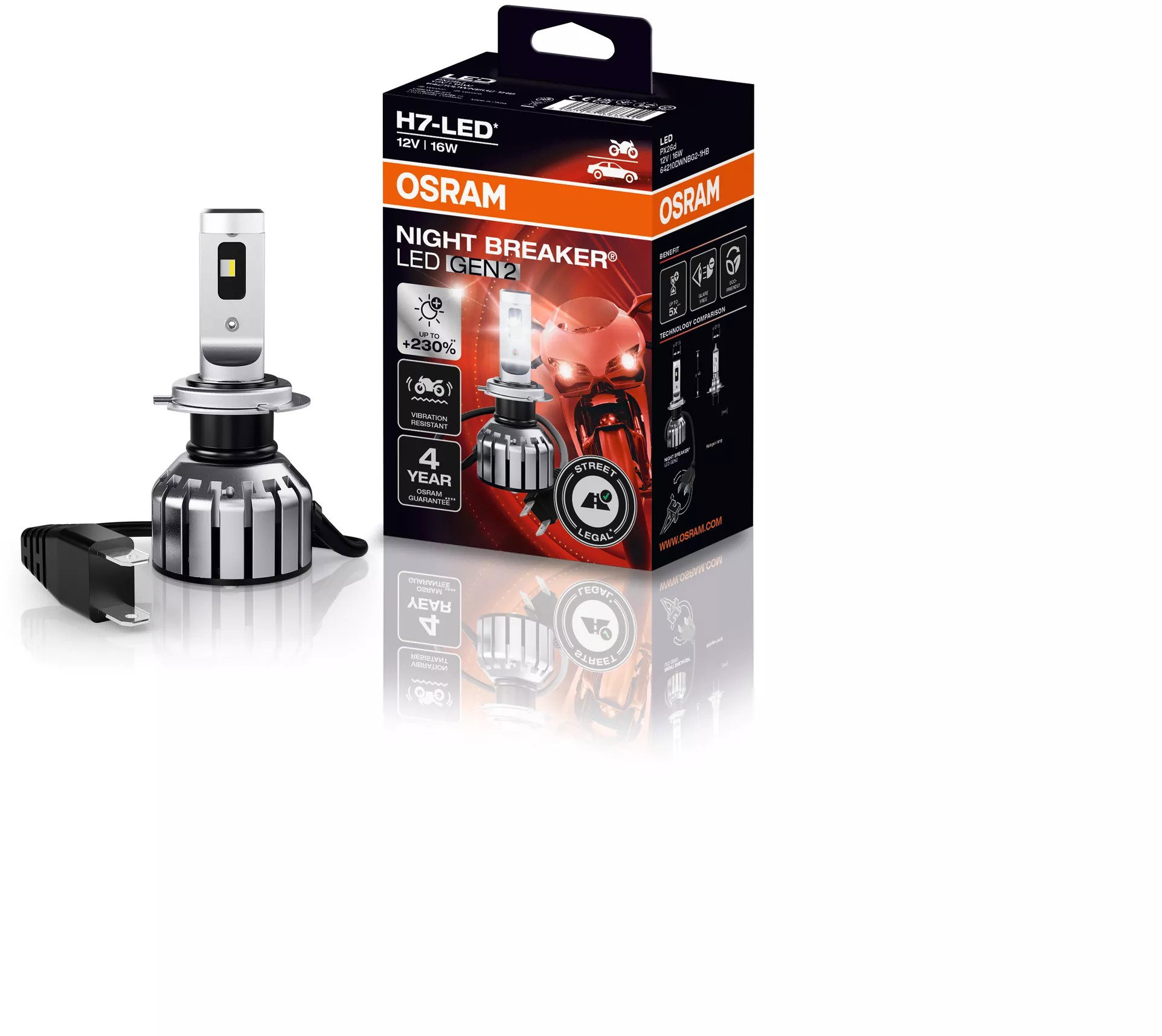 OSRAM Night Breaker LED H7, 2. generációs, motorkerékpárokhoz