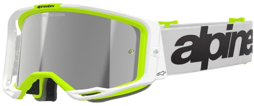 ALPINESTARS VISION 8 WORDMARK 2025 goggles, white/yellow fluo, mirrored silver plexi - Motorcycle Glasses - Main image
