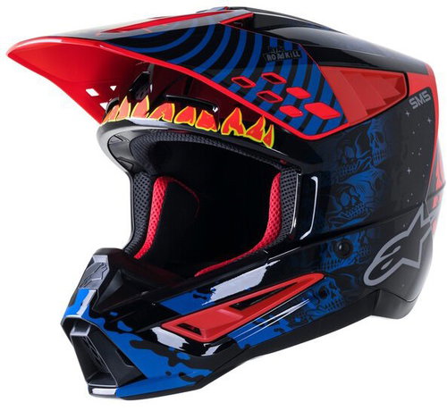 ALPINESTARS Helmet S-M5 SOLAR FLARE, 2023, black/blue/fluo red/yellow fluo, size 2023, size 5.5 mm,  - Motorbike Helmet - Main image