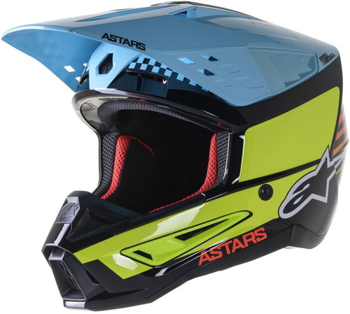 ALPINESTARS Helmet S-M5 SPEED, 2023, black/yellow fluo/light blue gloss, size 2023. M - Motorbike Helmet - Main image
