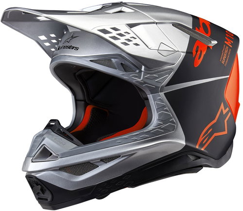 ALPINESTARS helmet SUPERTECH S-M10 FLOOD, 2025, silver/black matt/orange fluo, size 2025, size 5.5 m - Motorbike Helmet - Main image
