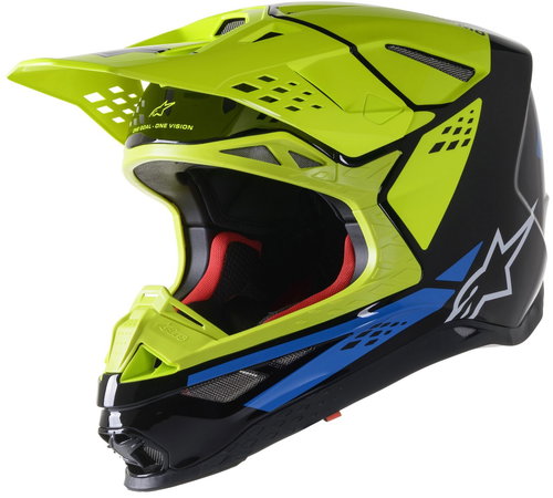 ALPINESTARS Helmet SUPERTECH S-M8 FACTORY, 2023, black/yellow fluo/blue glossy, size 2023. L - Motorbike Helmet - Main image